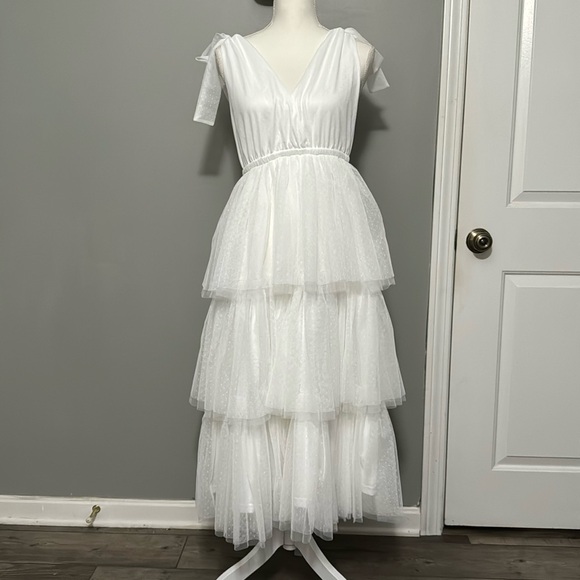 Tessa Tiered Tulle Tank Dress- White- Medium - Picture 2 of 10